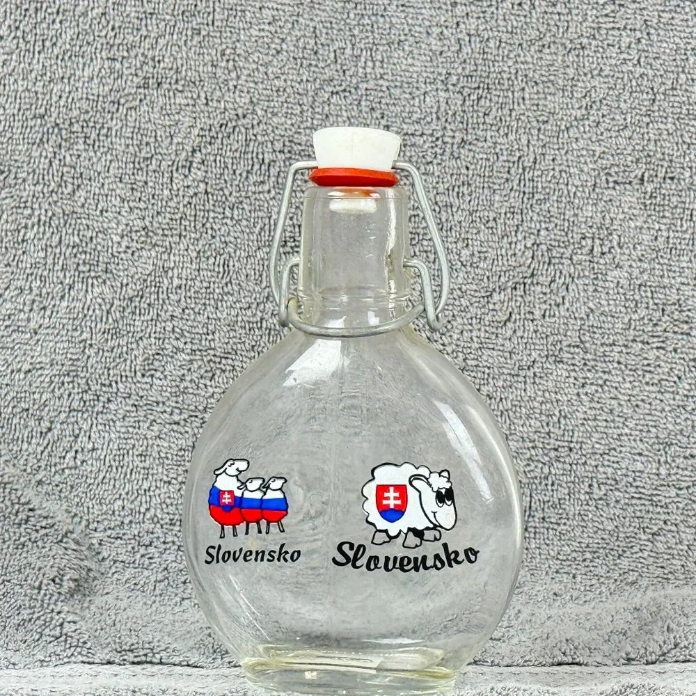 Clear Glass Slovensko Bottle With Sheep Print & Swing Top 250ml Unique Design Gi